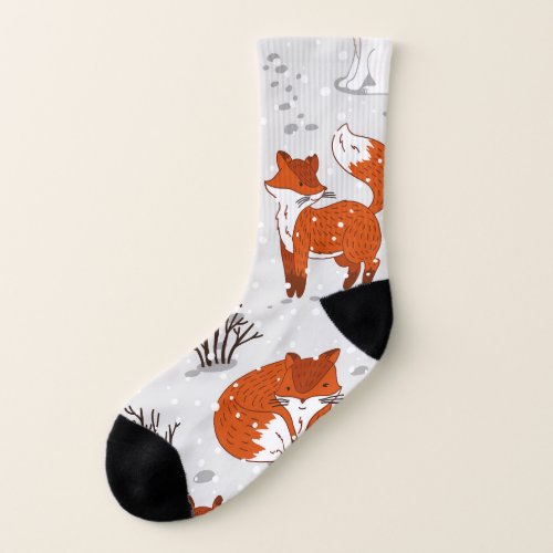 Winter Foxes Bunny Seamless Pattern Socks