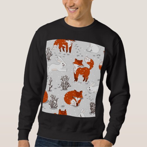 Winter Foxes Bunny Seamless Pattern Sweatshirt