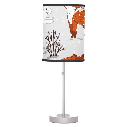 Winter Foxes Bunny Seamless Pattern Table Lamp