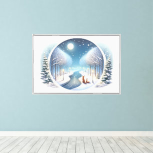 Winter Foxes by Moonlit Snowy River Canvas Print