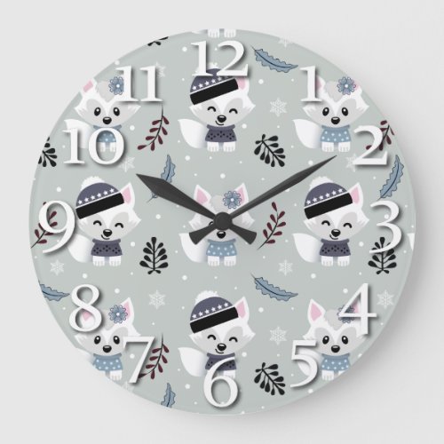 Winter Foxes Large Clock
