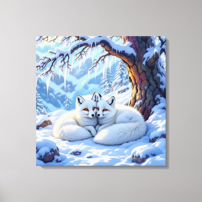 Winter Foxes on a Snowy Winter Day  Canvas Print (Front)