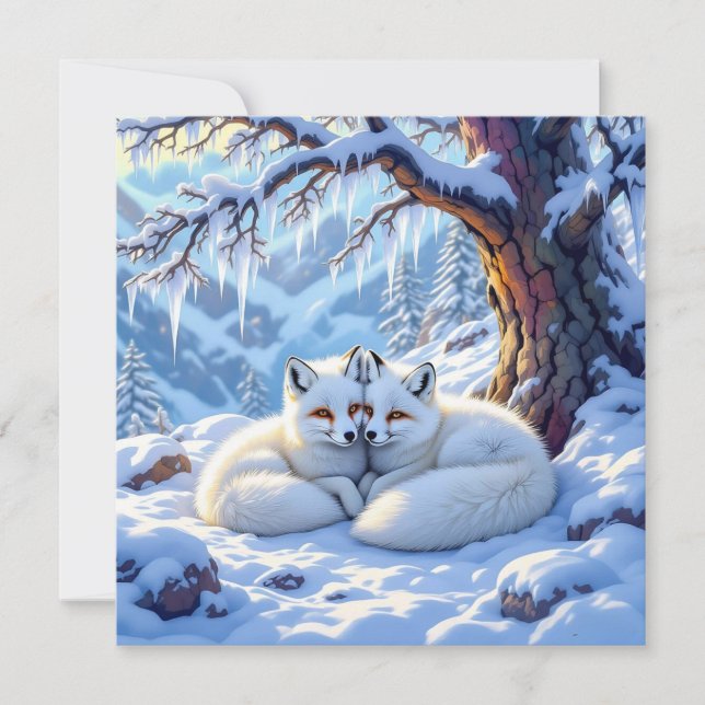 Winter Foxes on a Snowy Winter Day | Happy Holiday (Front)