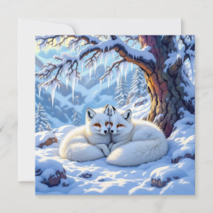 Winter Foxes on a Snowy Winter Day Happy Holiday