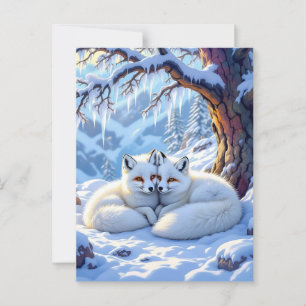 Winter Foxes on a Snowy Winter Day   Happy Holiday Postcard