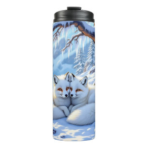 Winter Foxes on a Snowy Winter Day Thermal Tumbler