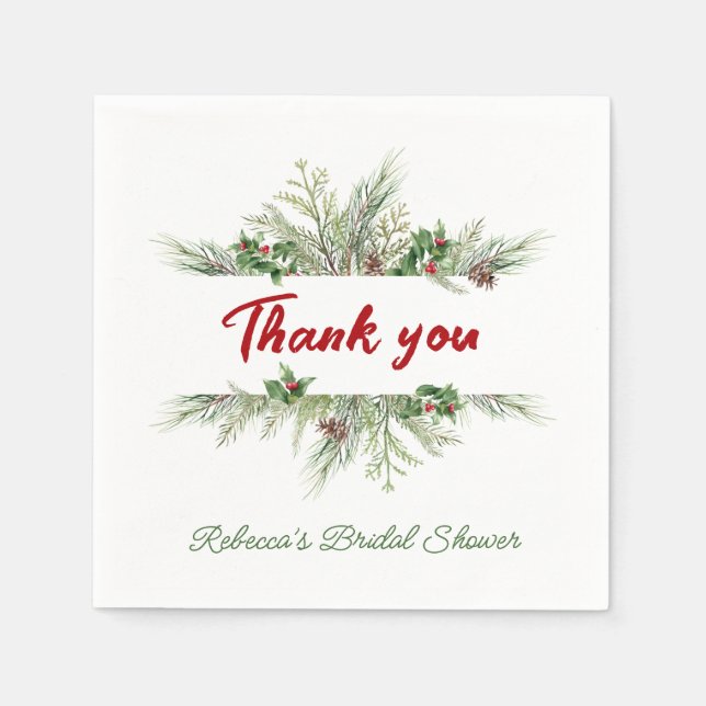 Winter Frame Winter Wreath Bridal Shower Thank you Napkins (Front)