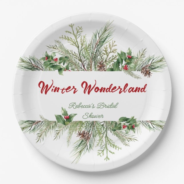 Winter Frame Winter Wreath Bridal Shower Thank you Paper Plates (Front)