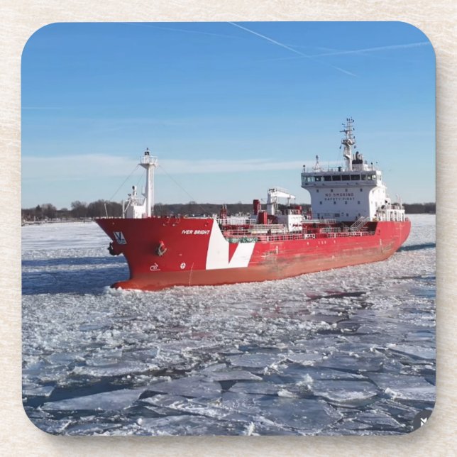 Winter Freighter Iver Bright Great Lakes Ship Beverage Coaster (Front)