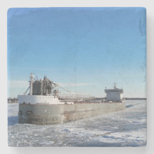 Winter Freighter Manitoulin Great Lakes Address Stone Coaster