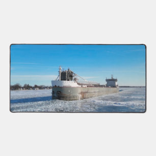 Winter Freighter Manitoulin Great Lakes Ship Desk Mat