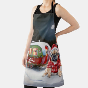 Winter French Bulldog Caravan Christmas Adventure Apron