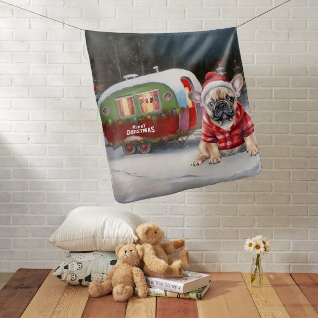 Winter French Bulldog Caravan Christmas Adventure  Baby Blanket (In Situ)