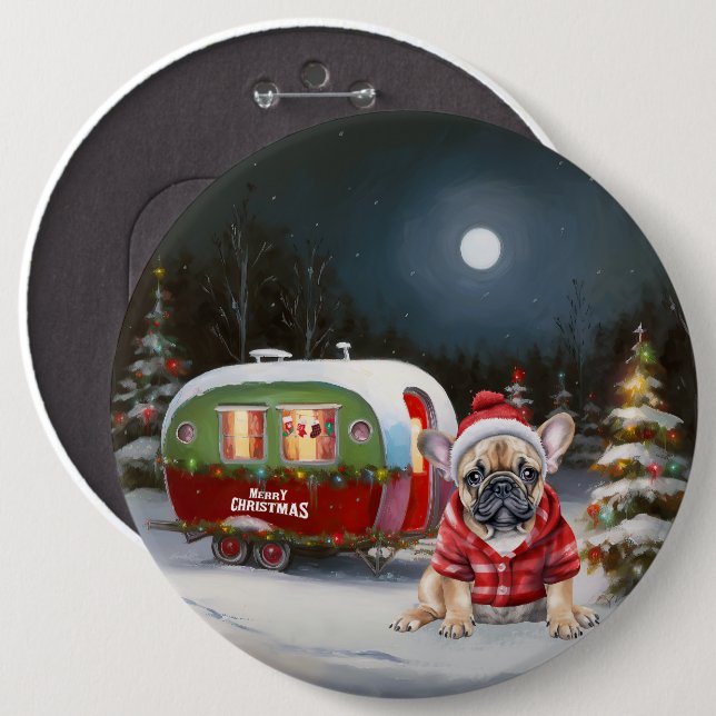 Winter French Bulldog Caravan Christmas Adventure  Button (Front & Back)