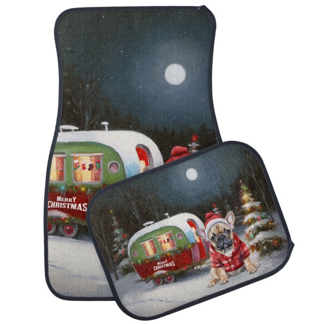 Winter French Bulldog Caravan Christmas Adventure  Car Floor Mat (Set)