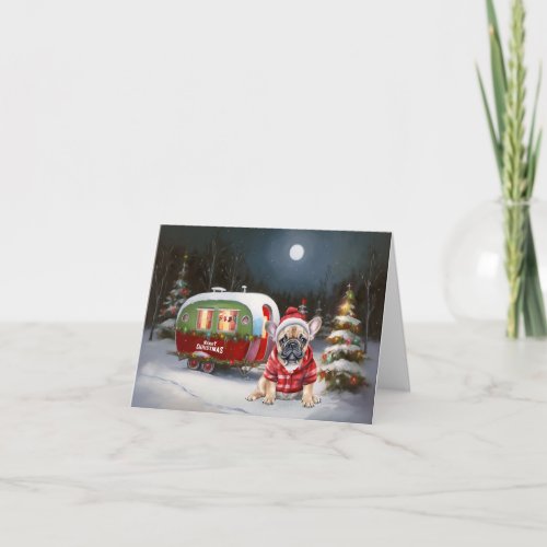 Winter French Bulldog Caravan Christmas Adventure  Card