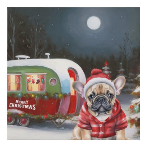 Winter French Bulldog Caravan Christmas Adventure  Faux Canvas Print