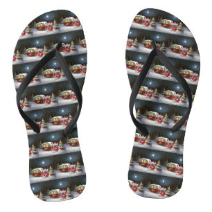 Winter French Bulldog Caravan Christmas Adventure Flip Flops