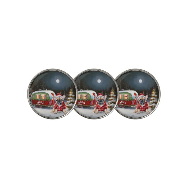 Winter French Bulldog Caravan Christmas Adventure  Golf Ball Marker (3 Up)
