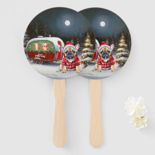 Winter French Bulldog Caravan Christmas Adventure Hand Fan