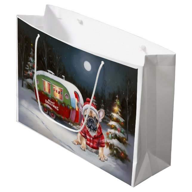 Winter French Bulldog Caravan Christmas Adventure  Large Gift Bag (Front Angled)