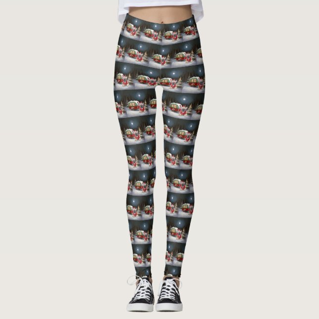 Winter French Bulldog Caravan Christmas Adventure  Leggings (Front)