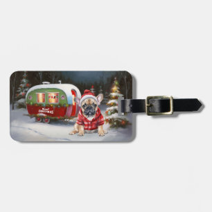 Winter French Bulldog Caravan Christmas Adventure Luggage Tag