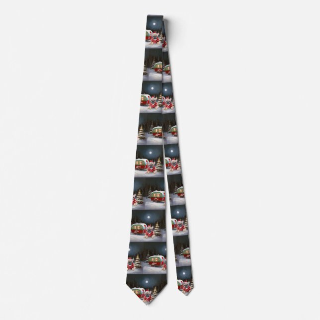 Winter French Bulldog Caravan Christmas Adventure  Neck Tie (Front)