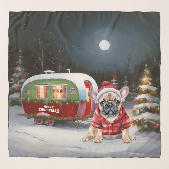 Winter French Bulldog Caravan Christmas Adventure  Scarf (Front)