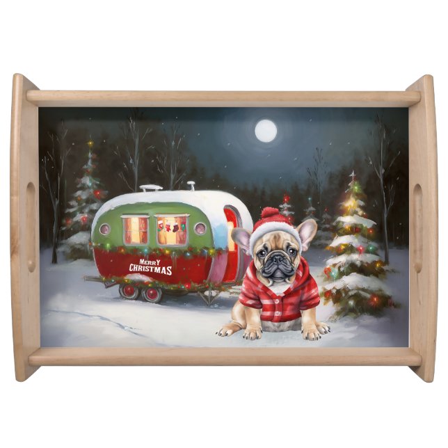 Winter French Bulldog Caravan Christmas Adventure  Serving Tray (Front)