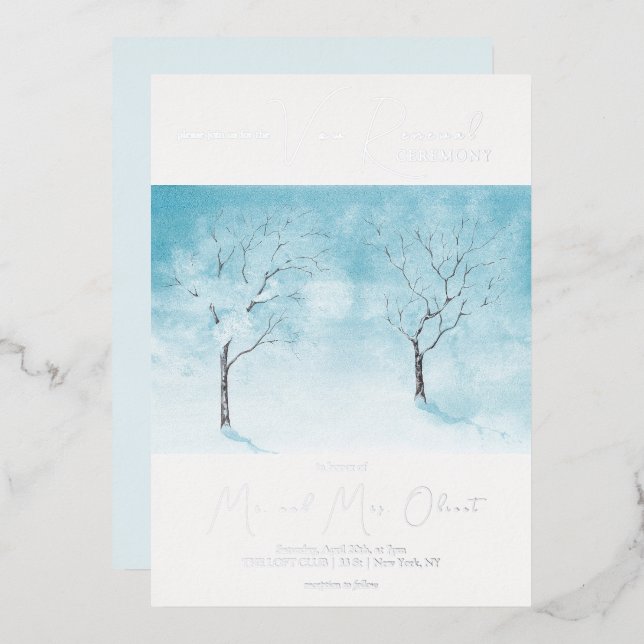 Winter Freshness Vow Renewal Silver Foil Invitation (Front/Back)