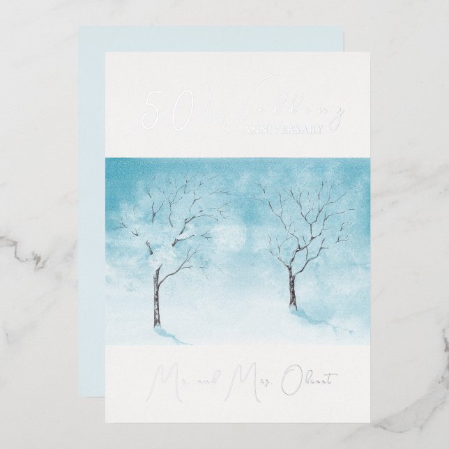 Winter Freshness Wedding Anniversary 50 Years Foil Invitation (Front/Back)