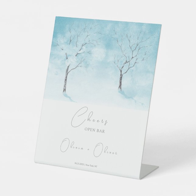 Winter Freshness Wedding Open Bar Cheers Pedestal Sign (Front)