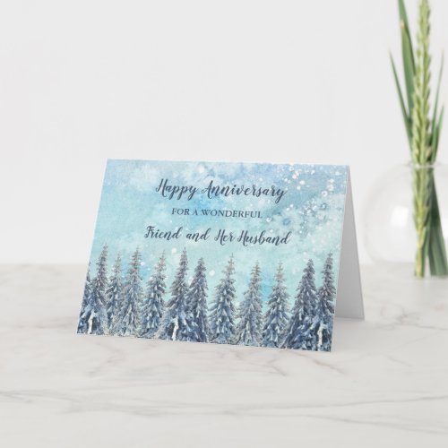 Winter Friend and Her Husband Anniversary Card