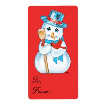 Winter Friends Adorable Snowman Cardinal Gift Tag by gingerbreadwishes at Zazzle