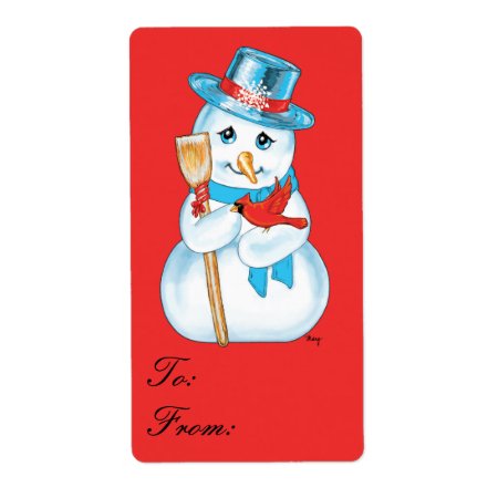 Winter Friends Adorable Snowman Cardinal Gift Tag