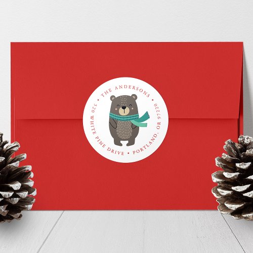 Winter Friends Bear Holiday Return Address Classic Round Sticker