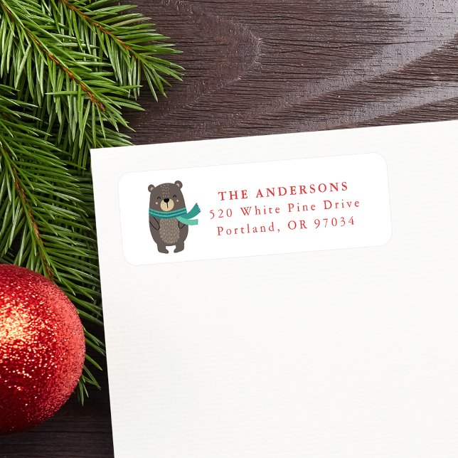 Winter Friends Bear Holiday Return Address Label (Creator Uploaded)