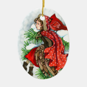 Winter Friends - Cardinal Bird Girl Ornament