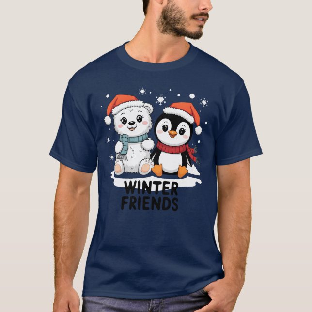 Winter Friends Cozy Christmas with Bears Pinguin r T-Shirt (Front)