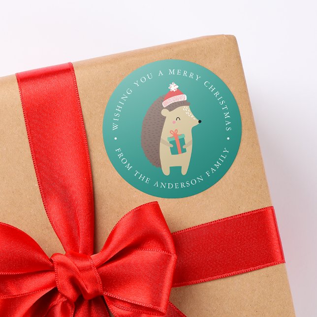 Winter Friends | Hedgehog Holiday Classic Round Sticker (Creator Uploaded)