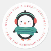 Winter Friends | Penguin Holiday Classic Round Sticker (Front)