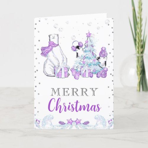 Winter Friends Polar Bear and Penguins Christmas Holiday Card