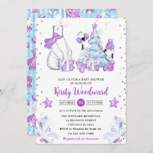 Winter Friends Polar Bear & Penguins Baby Shower Invitation