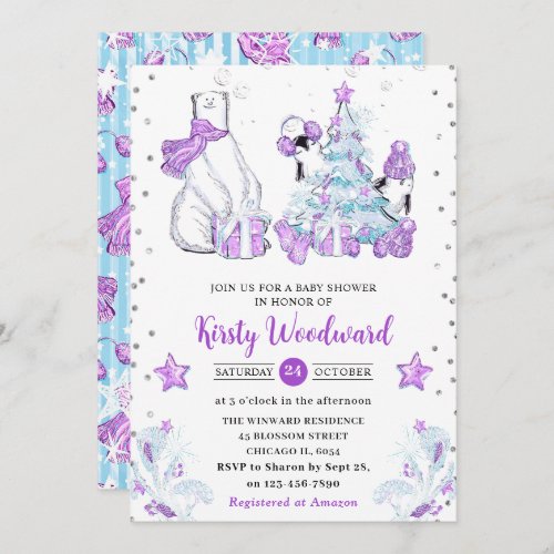 Winter Friends Polar Bear  Penguins Baby Shower Invitation