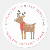 Winter Friends | Reindeer Holiday Classic Round Sticker (Front)