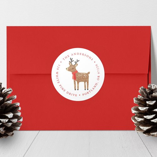 Winter Friends Reindeer Holiday Return Address Classic Round Sticker
