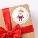 Winter Friends | Santa Claus Holiday Classic Round Sticker<br><div class="desc">Add a unique touch to your holiday envelopes with our Winter Friends holiday stickers. The festive stickers feature a cute,  cartoon Santa Claus with your custom greeting and family's name bordering the sticker in red lettering.</div>
