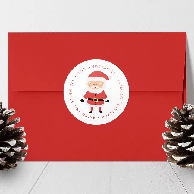 Winter Friends Santa Claus Holiday Return Address Classic Round Sticker ...