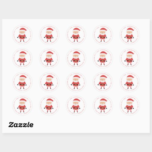 Winter Friends Santa Claus Holiday Return Address Classic Round Sticker ...